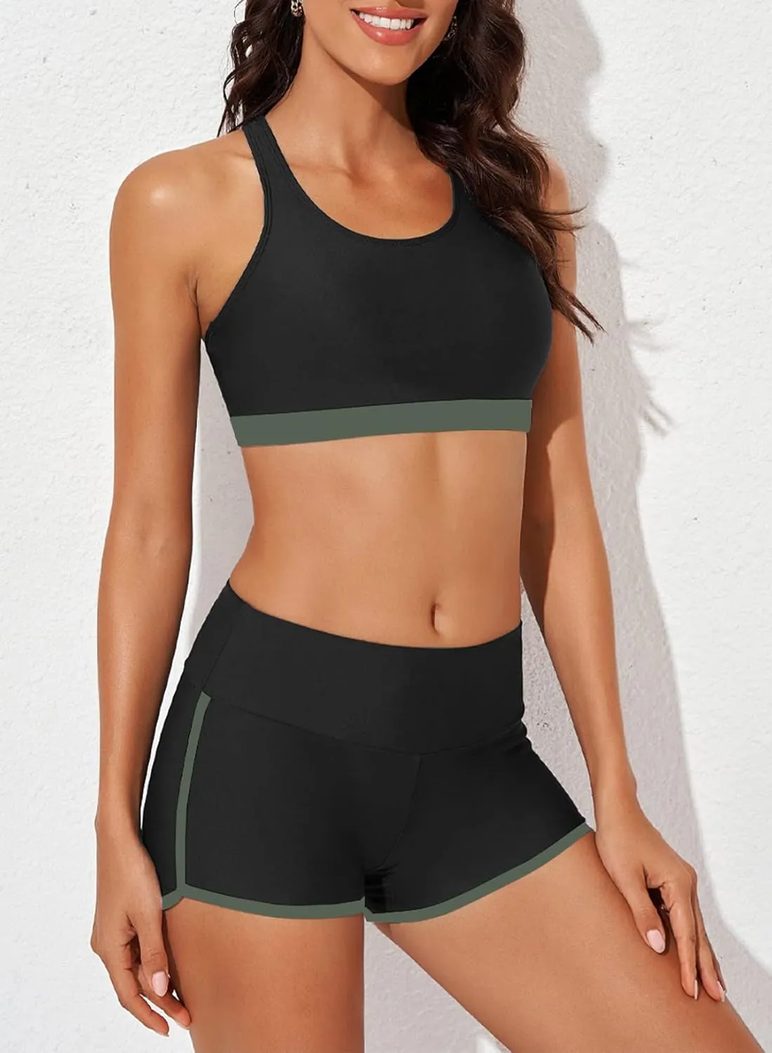 Aleumdr Womens Athletic 3 Piece Tankini Swimsuits with Shorts Swim Tank Tops with Sports Bra and Boyshorts Bathing Suits