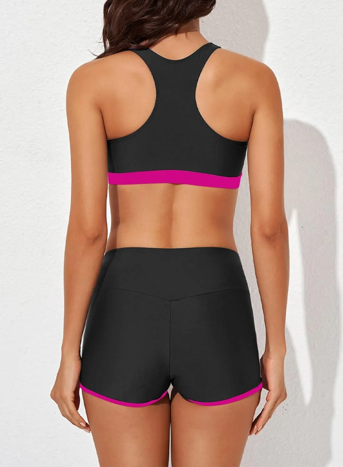 Aleumdr Womens Athletic 3 Piece Tankini Swimsuits with Shorts Swim Tank Tops with Sports Bra and Boyshorts Bathing Suits