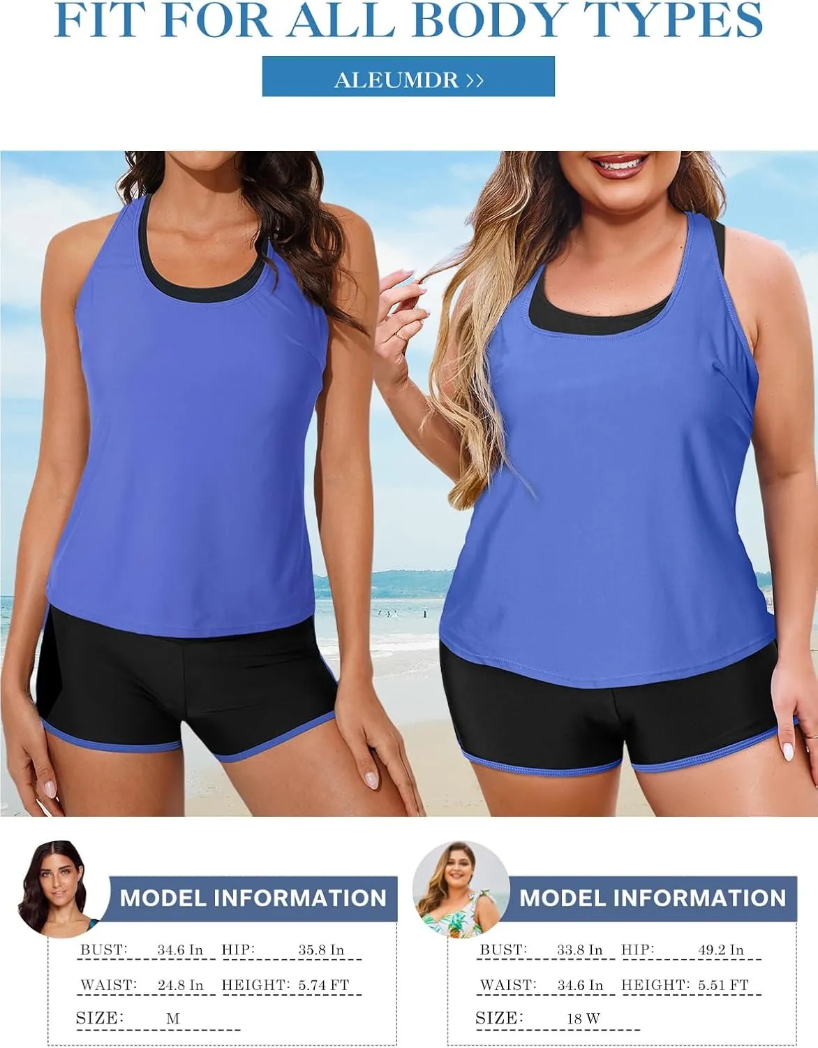Aleumdr Womens Athletic 3 Piece Tankini Swimsuits with Shorts Swim Tank Tops with Sports Bra and Boyshorts Bathing Suits