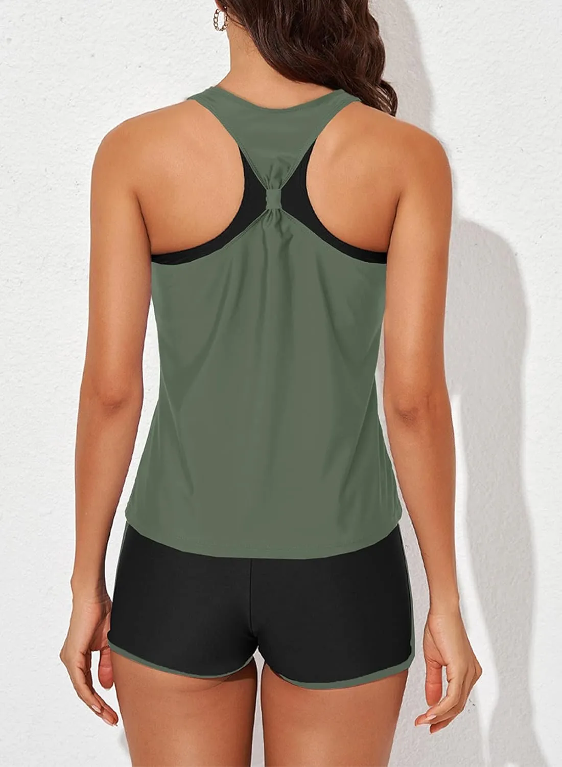 Aleumdr Womens Athletic 3 Piece Tankini Swimsuits with Shorts Swim Tank Tops with Sports Bra and Boyshorts Bathing Suits