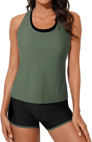 Aleumdr Womens Athletic 3 Piece Tankini Swimsuits with Shorts Swim Tank Tops with Sports Bra and Boyshorts Bathing Suits