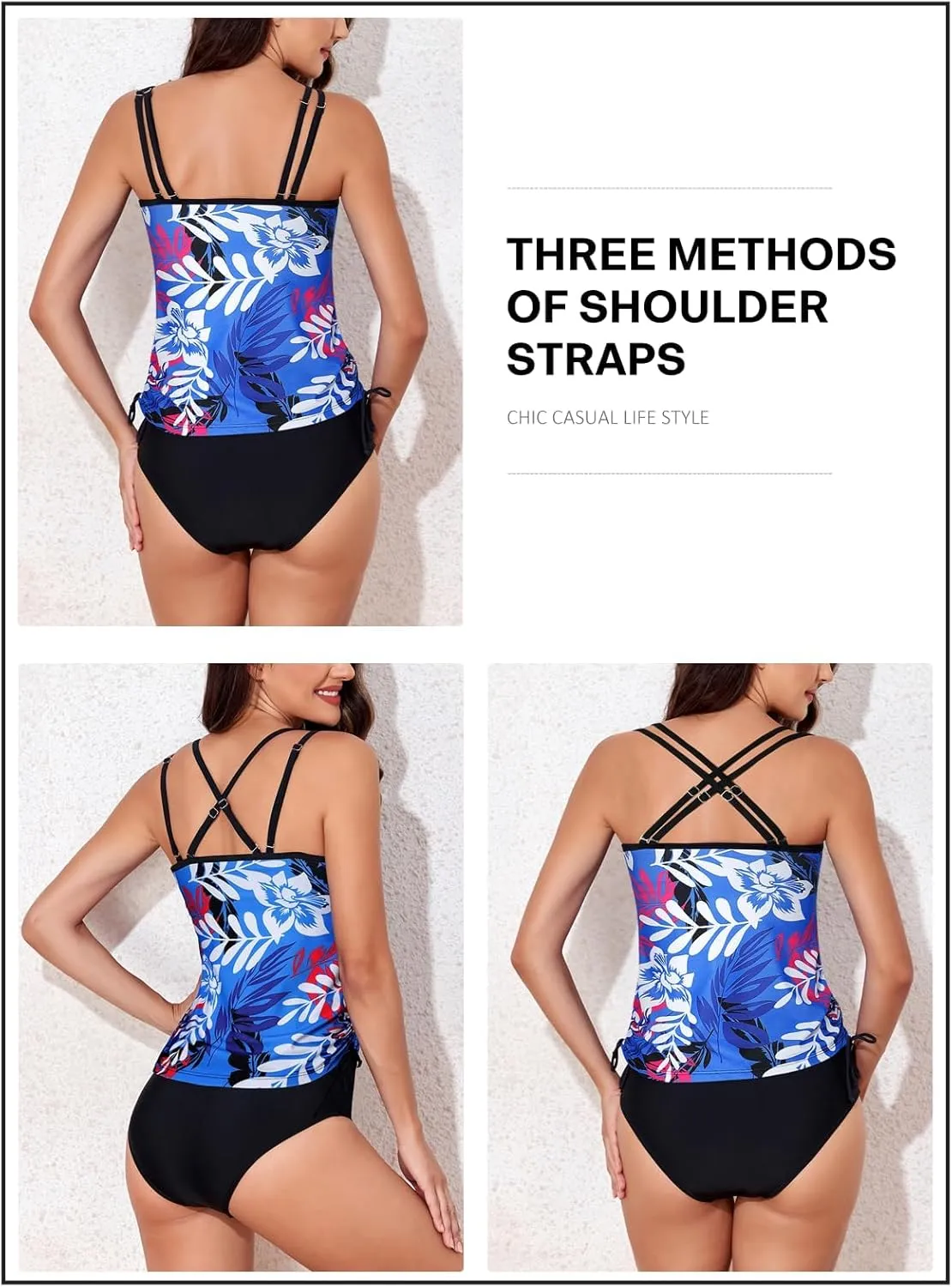 Aleumdr Womens Blouson Tankini Swimsuits Athletic Two Piece Strappy Tummy Control Bathing Suits with Bottoms