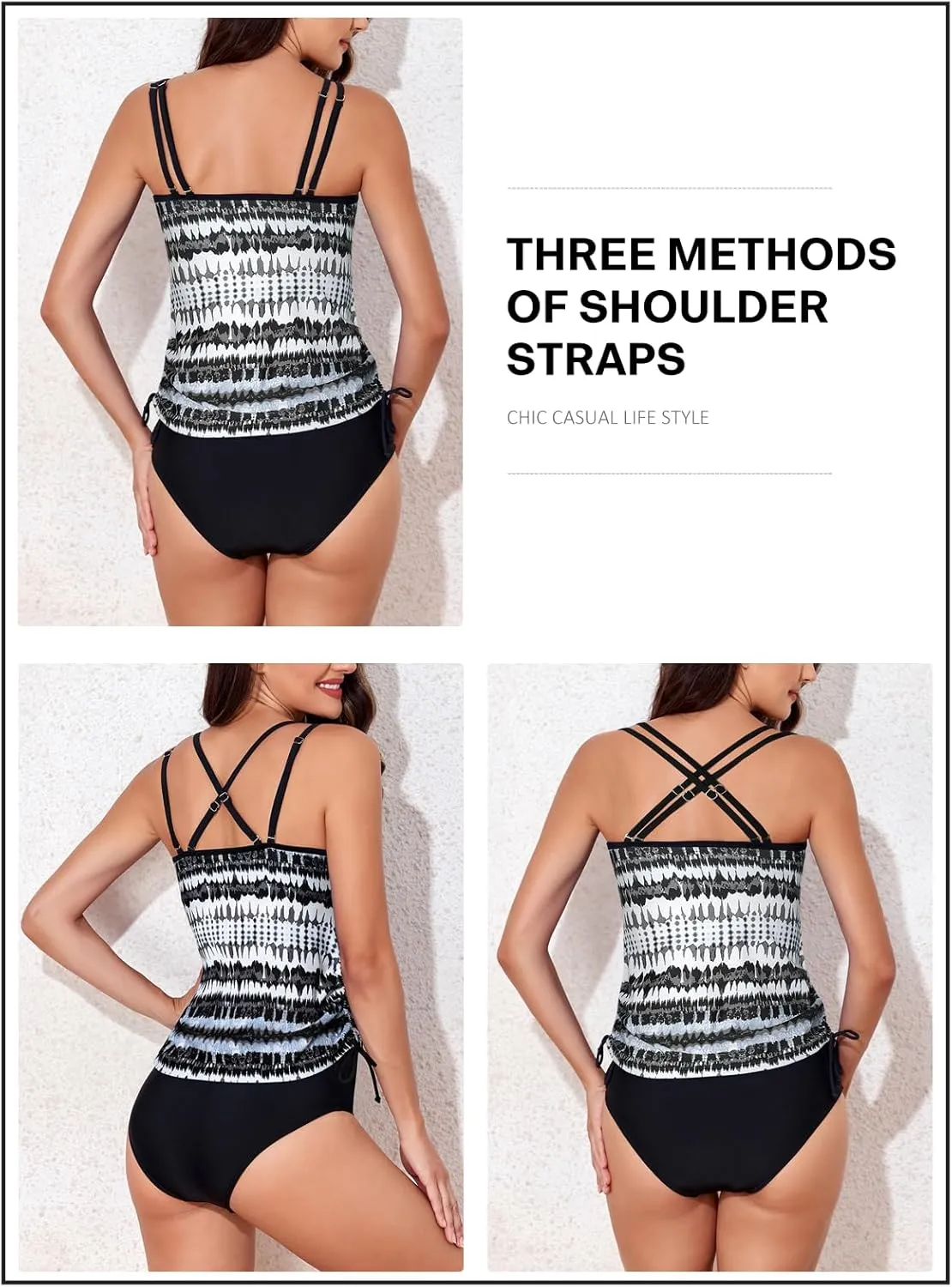 Aleumdr Womens Blouson Tankini Swimsuits Athletic Two Piece Strappy Tummy Control Bathing Suits with Bottoms