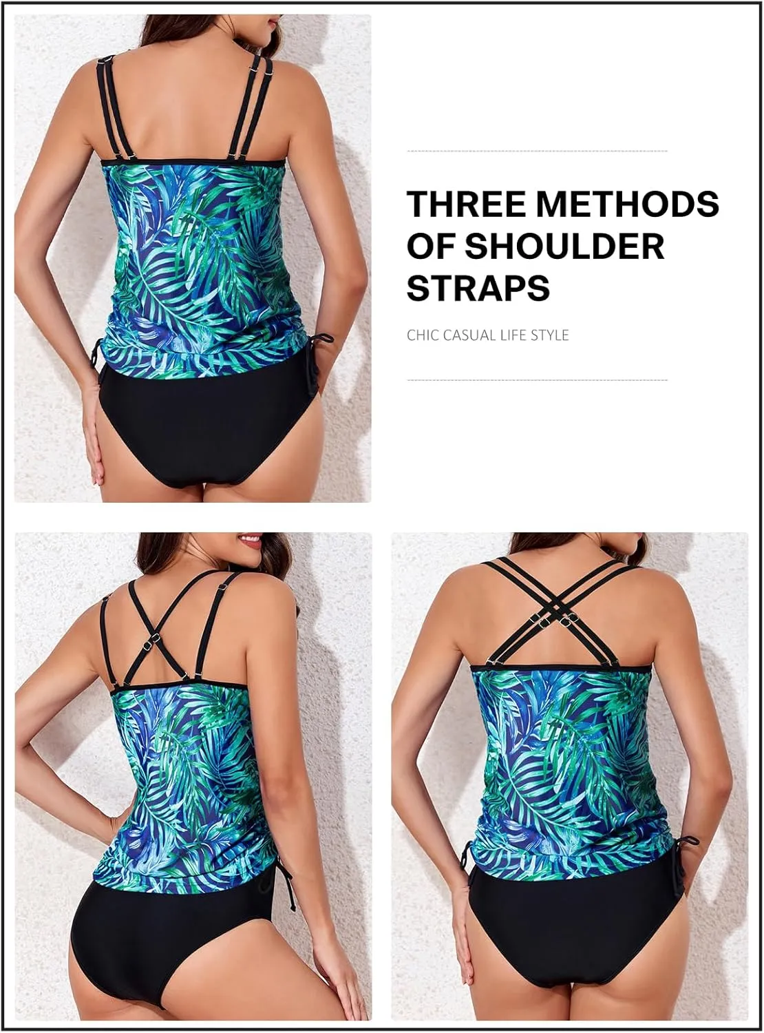 Aleumdr Womens Blouson Tankini Swimsuits Athletic Two Piece Strappy Tummy Control Bathing Suits with Bottoms