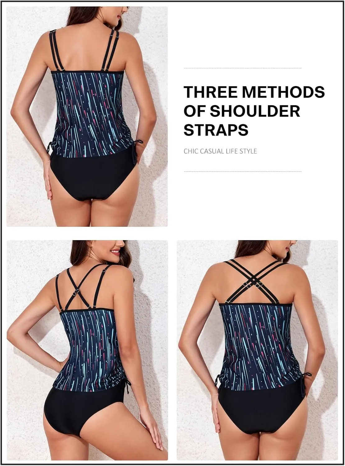Aleumdr Womens Blouson Tankini Swimsuits Athletic Two Piece Strappy Tummy Control Bathing Suits with Bottoms