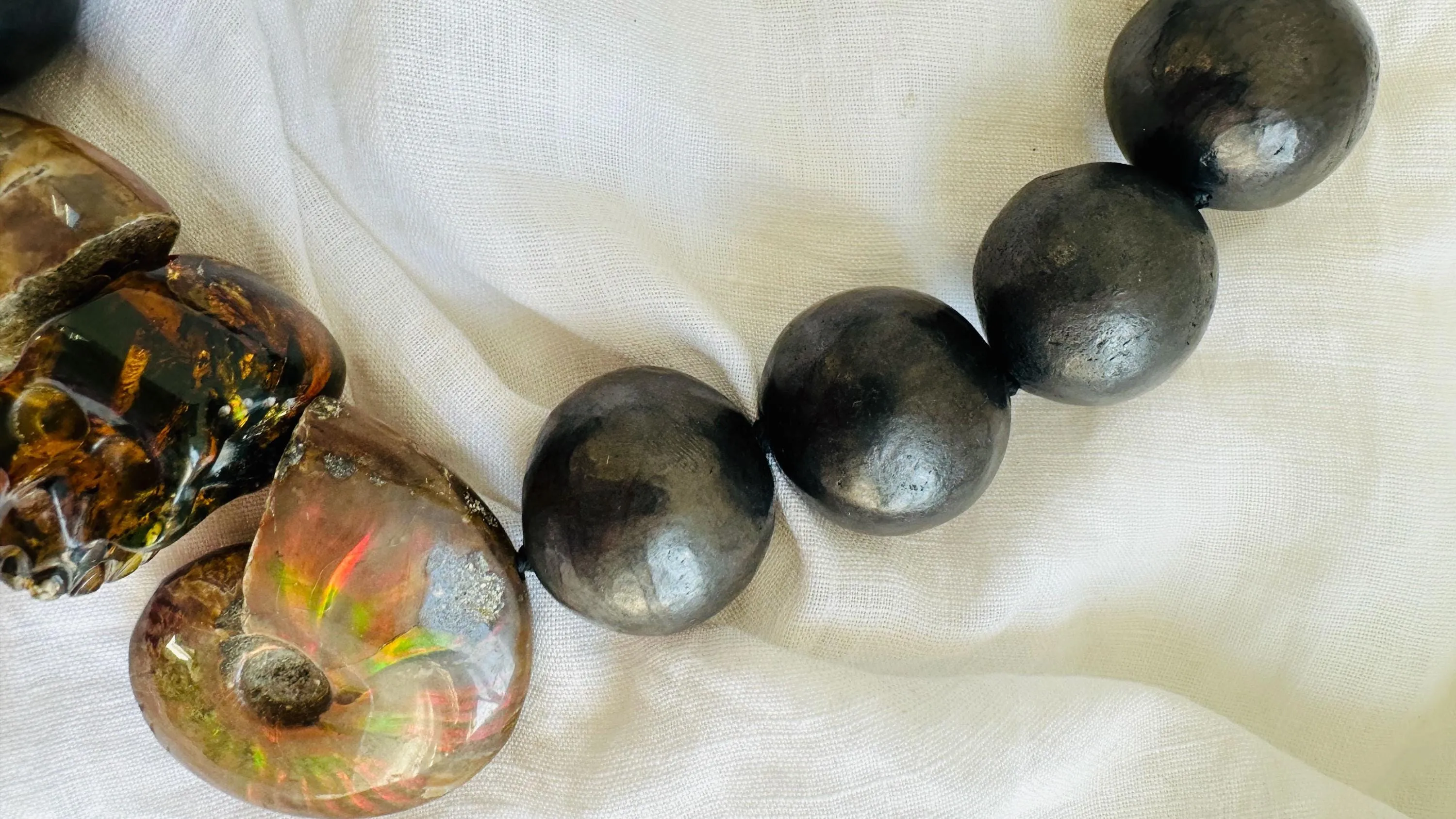 Ammonite, Amber Skull & Barro Negro Necklace. Oaxacan Black Clay. Sterling Silver. IN COMPLIANCE with Etsy Regulations. 2329