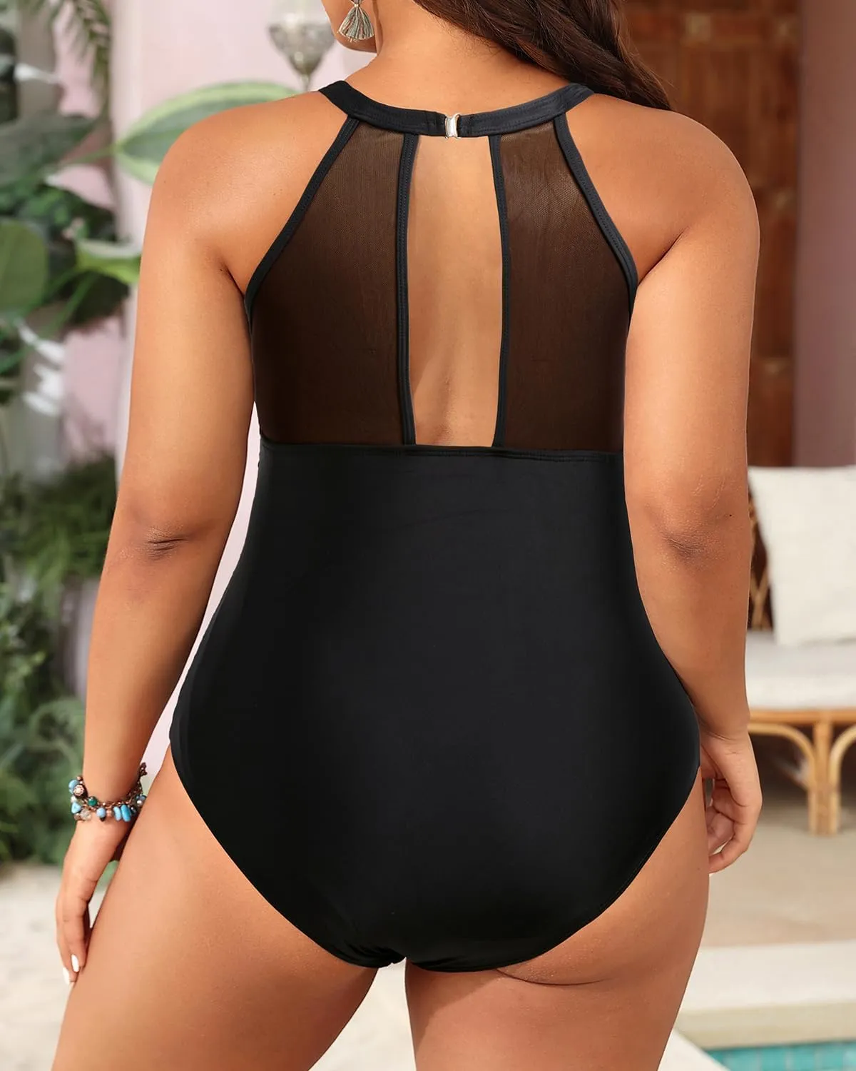 Aqua Eve Plus Size Swimsuit Women One Piece Swimsuit Tummy Control High Neck Bathing Suit Ruched Swimwear