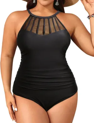 Aqua Eve Plus Size Swimsuit Women One Piece Swimsuit Tummy Control High Neck Bathing Suit Ruched Swimwear