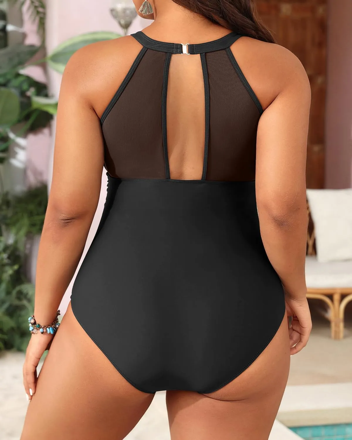 Aqua Eve Plus Size Swimsuit Women One Piece Swimsuit Tummy Control High Neck Bathing Suit Ruched Swimwear