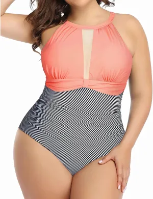 Aqua Eve Plus Size Swimsuit Women One Piece Swimsuit Tummy Control High Neck Bathing Suit Ruched Swimwear