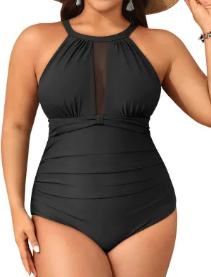 Aqua Eve Plus Size Swimsuit Women One Piece Swimsuit Tummy Control High Neck Bathing Suit Ruched Swimwear