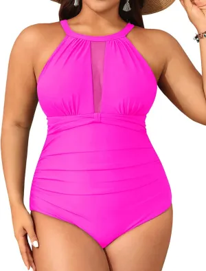 Aqua Eve Plus Size Swimsuit Women One Piece Swimsuit Tummy Control High Neck Bathing Suit Ruched Swimwear