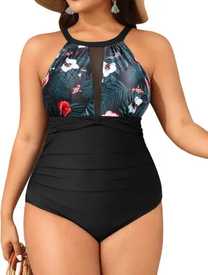Aqua Eve Plus Size Swimsuit Women One Piece Swimsuit Tummy Control High Neck Bathing Suit Ruched Swimwear