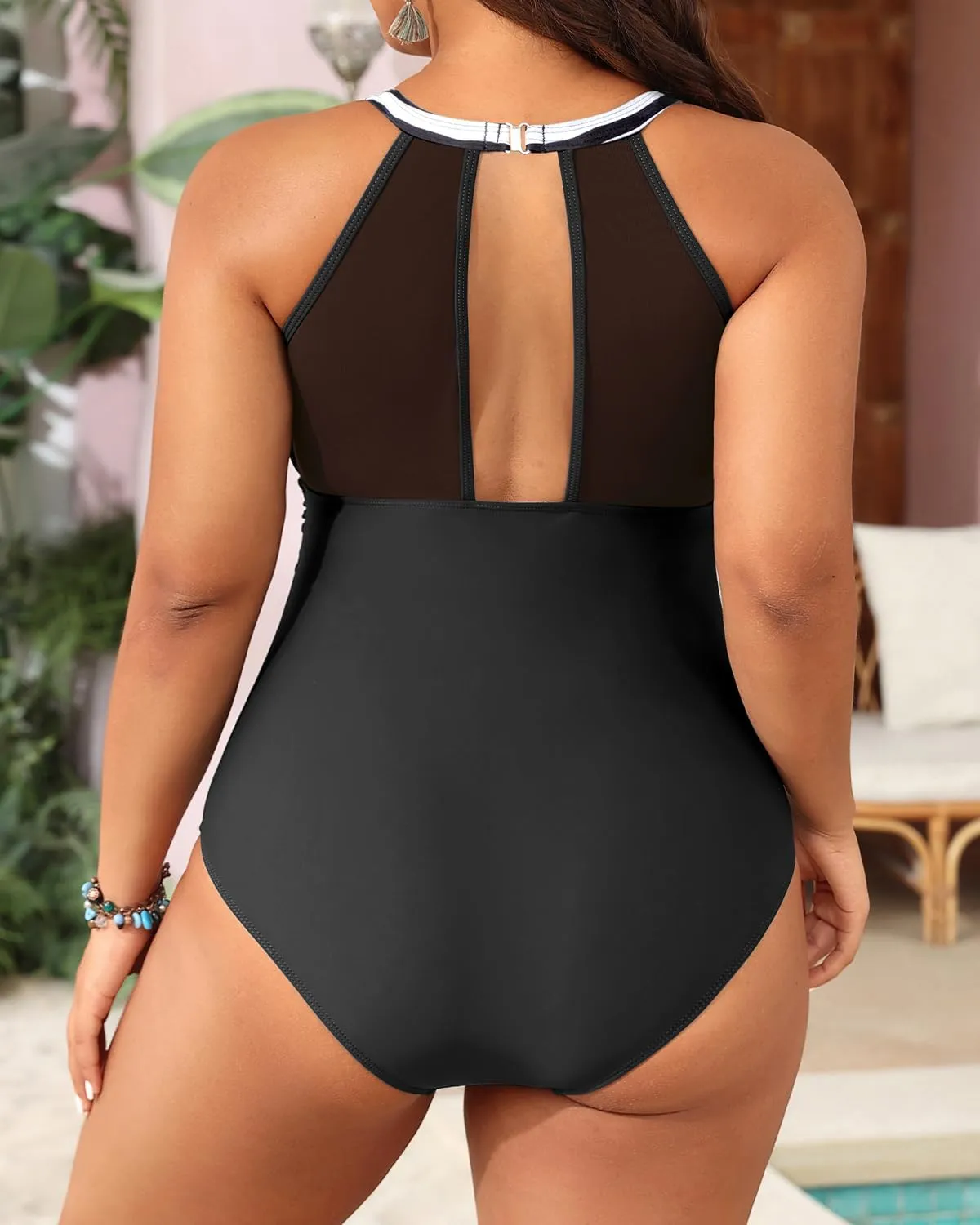 Aqua Eve Plus Size Swimsuit Women One Piece Swimsuit Tummy Control High Neck Bathing Suit Ruched Swimwear