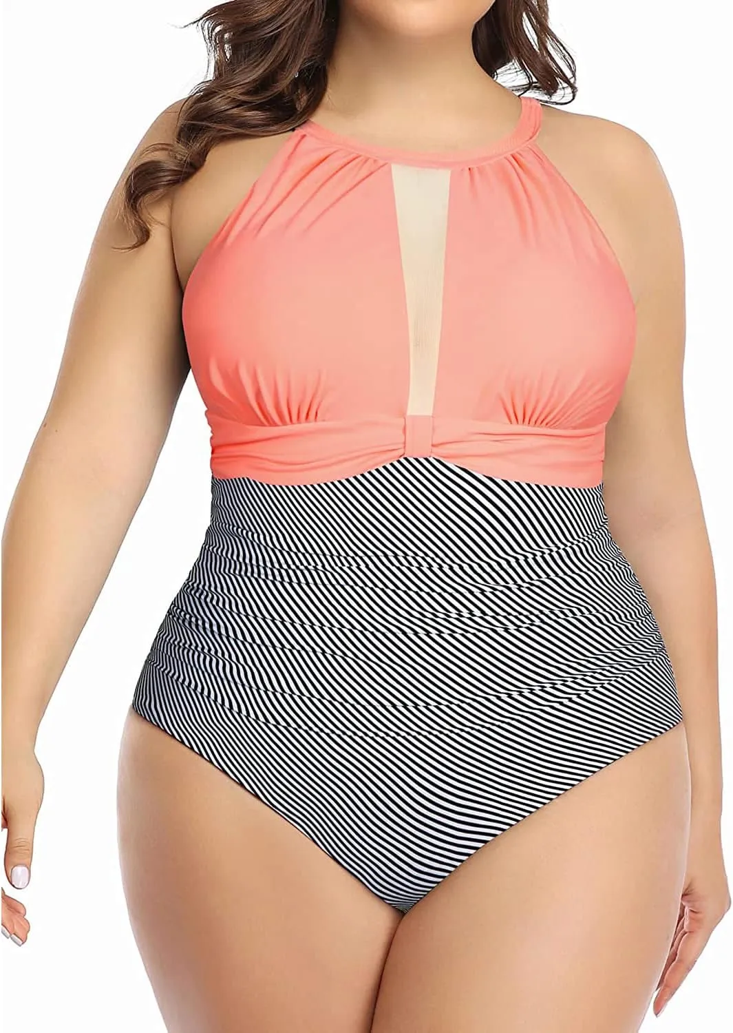 Aqua Eve Plus Size Swimsuit Women One Piece Swimsuit Tummy Control High Neck Bathing Suit Ruched Swimwear
