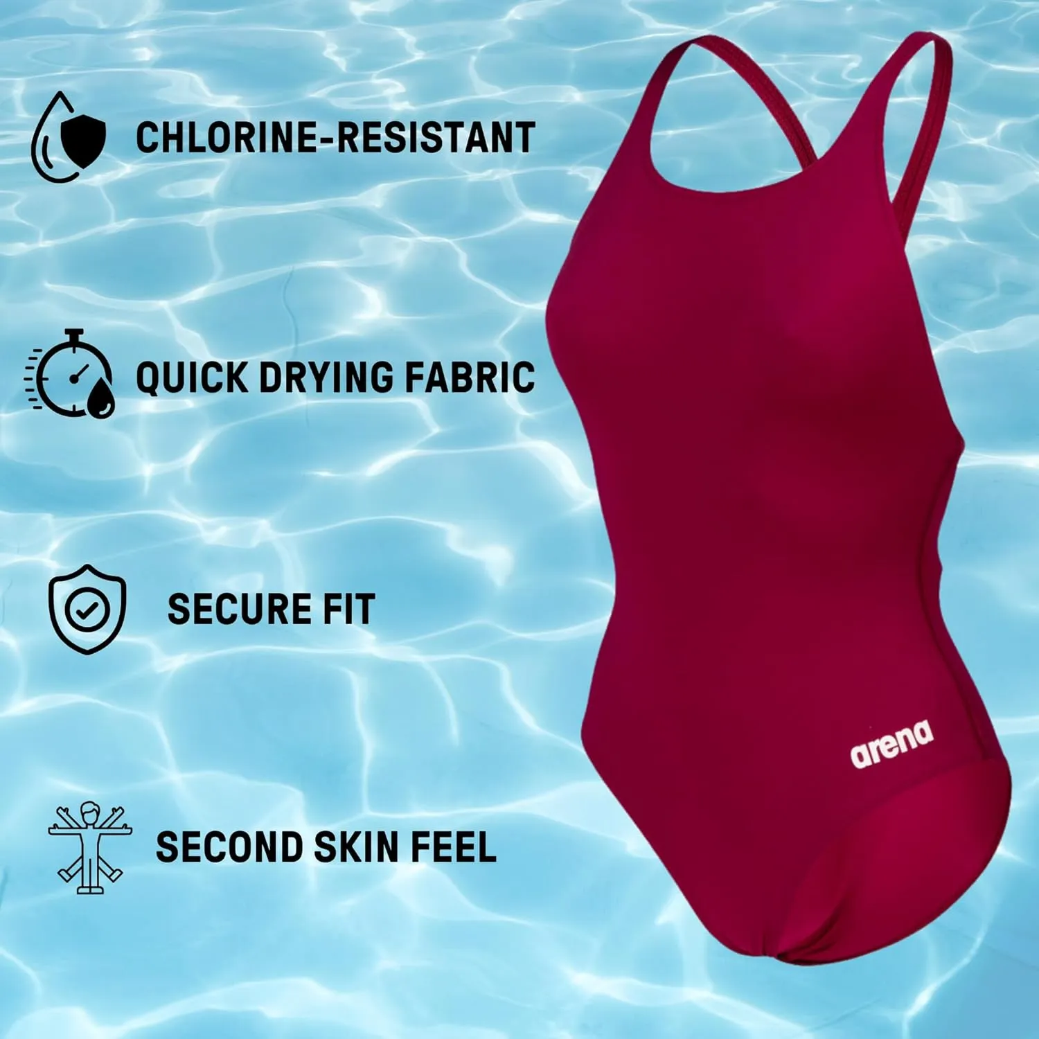 ARENA Women's Team Solid Athletic One Piece Swimsuit - Quick Drying, Chlorine Resistant, Sporty Ladies Swimsuit