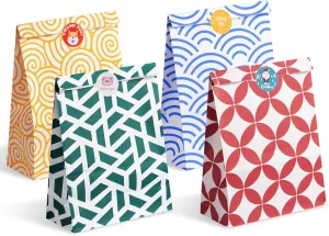 Assorted Color Paper Bag Set: 48pcs Gift Bags in Optimal Size 9.4 * 6.7 * 3.2 Inches with 48 Stickers, Food Grade Take-out Bags for Christmas, Festivals, Birthdays, Parties, Weddings etc.