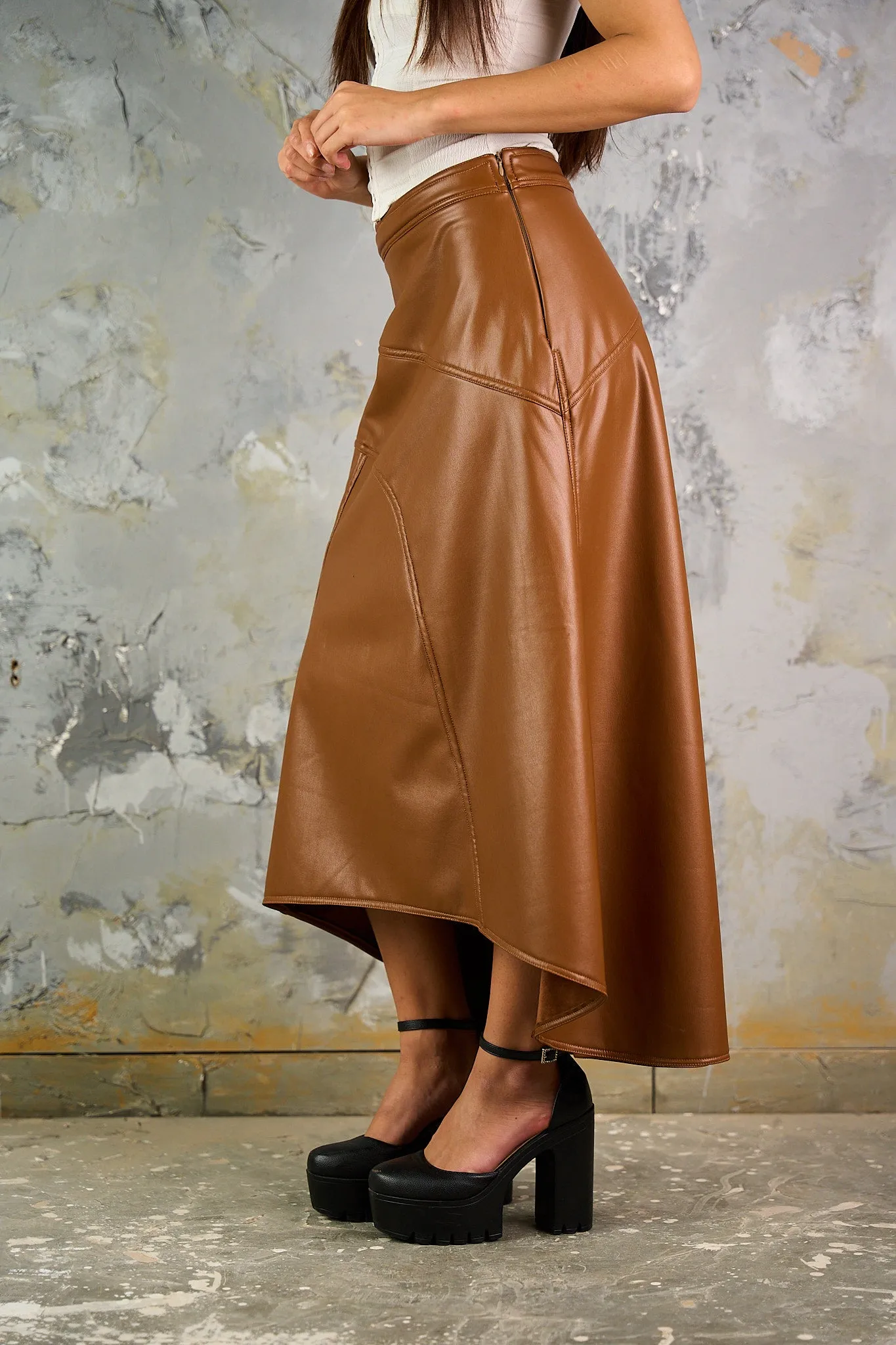 Asymmetric Leather Skirt