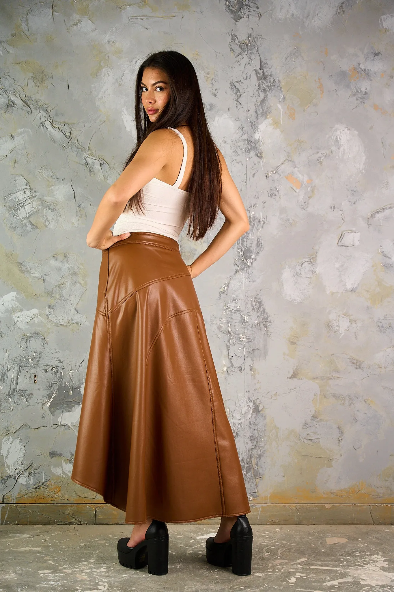 Asymmetric Leather Skirt