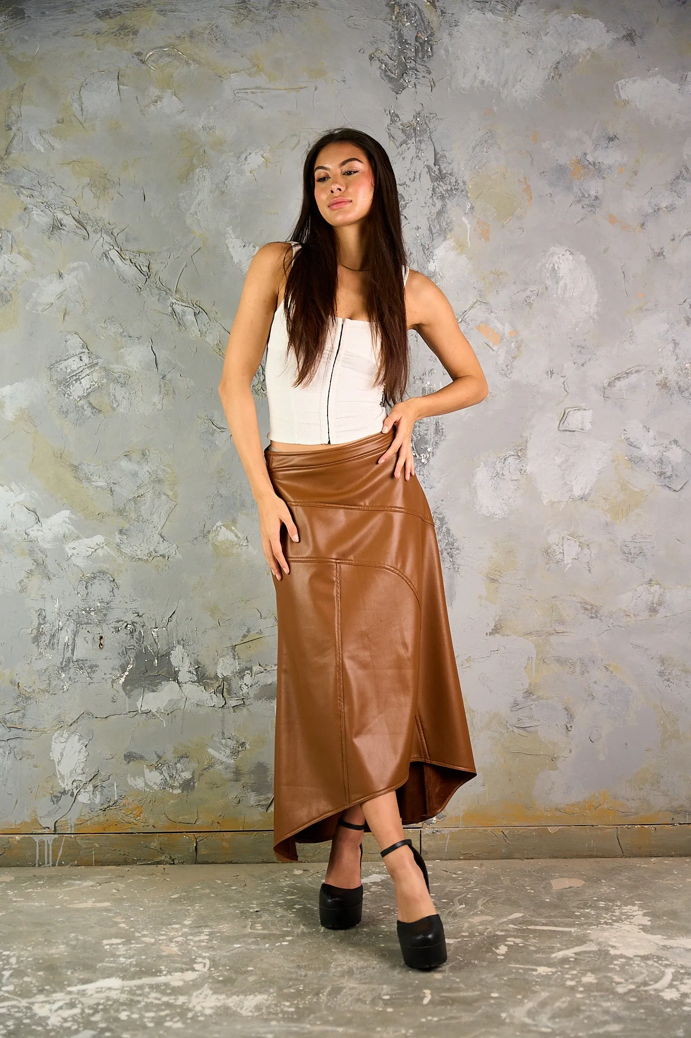 Asymmetric Leather Skirt