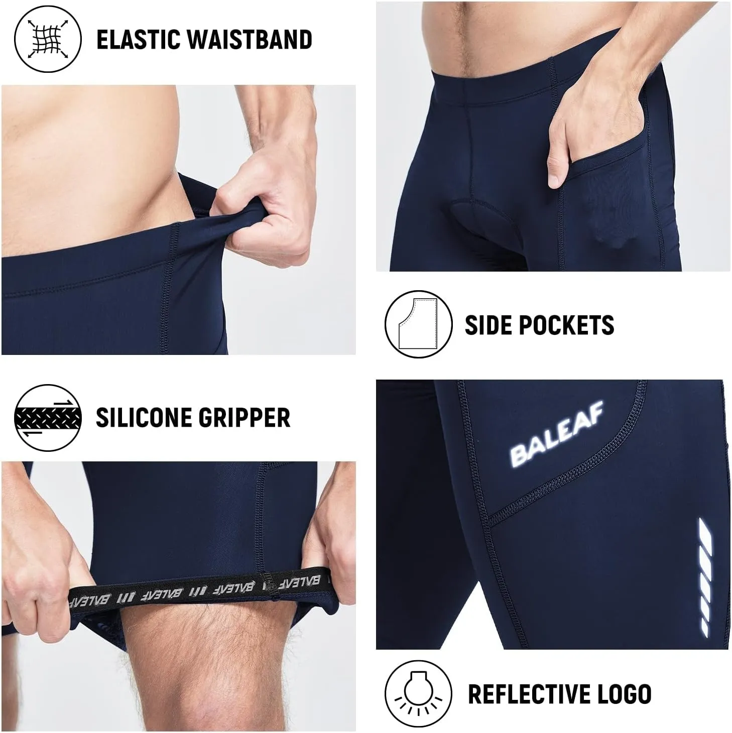 baleaf Men's Padded Bike Shorts Cycling Road Biking Riding Bicycle Cycle Wear Pockets UPF 50  MTB Accessories Tights