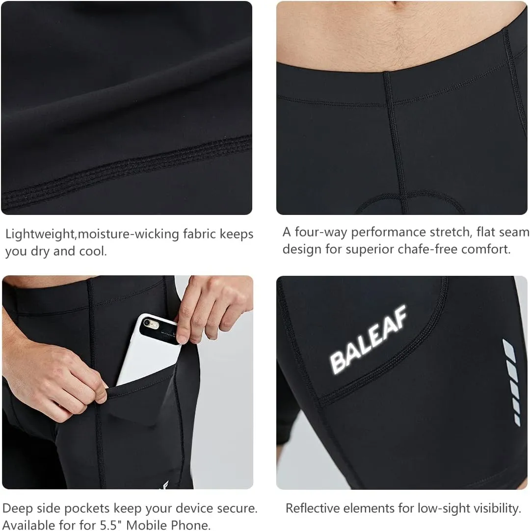 baleaf Men's Padded Bike Shorts Cycling Road Biking Riding Bicycle Cycle Wear Pockets UPF 50  MTB Accessories Tights