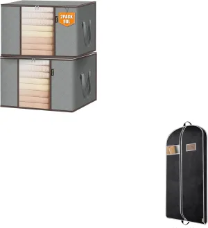 BALEINE 2 Pack Clothes Storage Bags (24 Gallon)   1PK Heavy Duty Garment Bag with Shoe Storage(60")