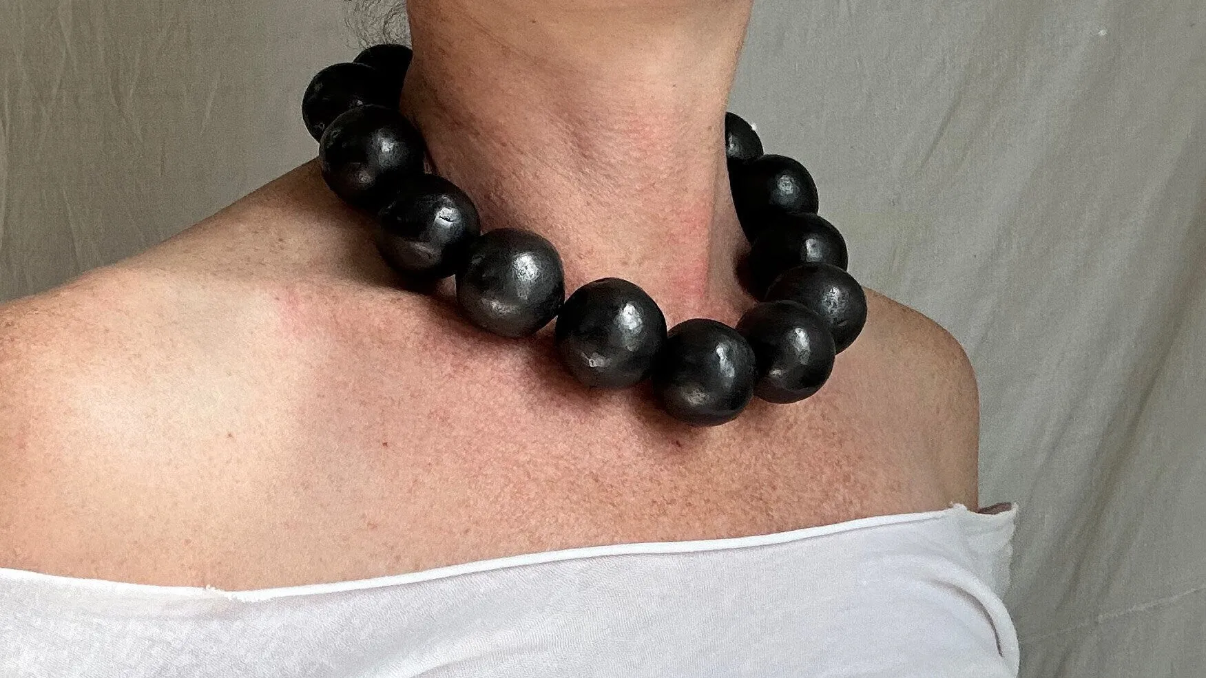 Barro Negro & Silver Necklace. Oaxacan Black Clay. Sterling Silver. 0887
