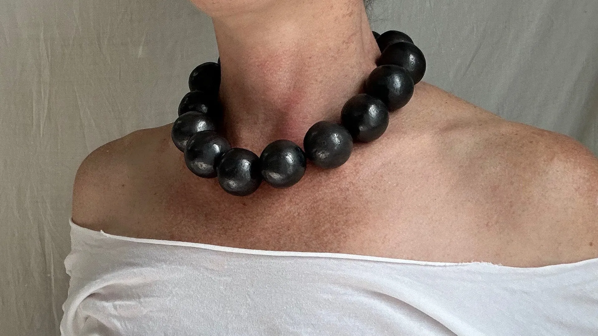 Barro Negro & Silver Necklace. Oaxacan Black Clay. Sterling Silver. 0887