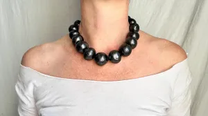 Barro Negro & Silver Necklace. Oaxacan Black Clay. Sterling Silver. 1352
