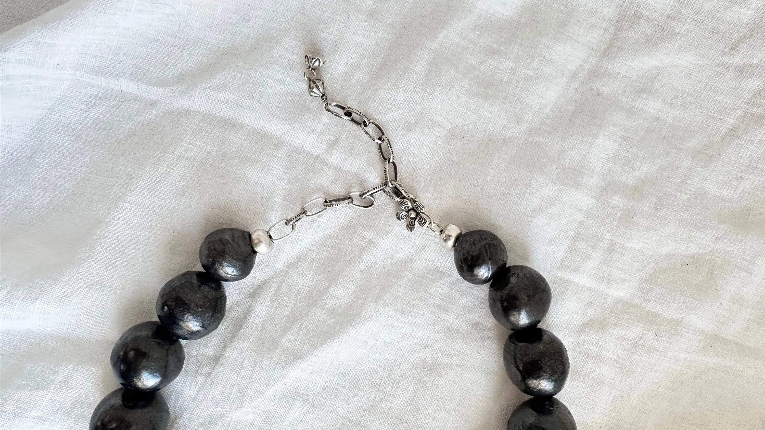 Barro Negro & Silver Necklace. Oaxacan Black Clay. Sterling Silver. 1352