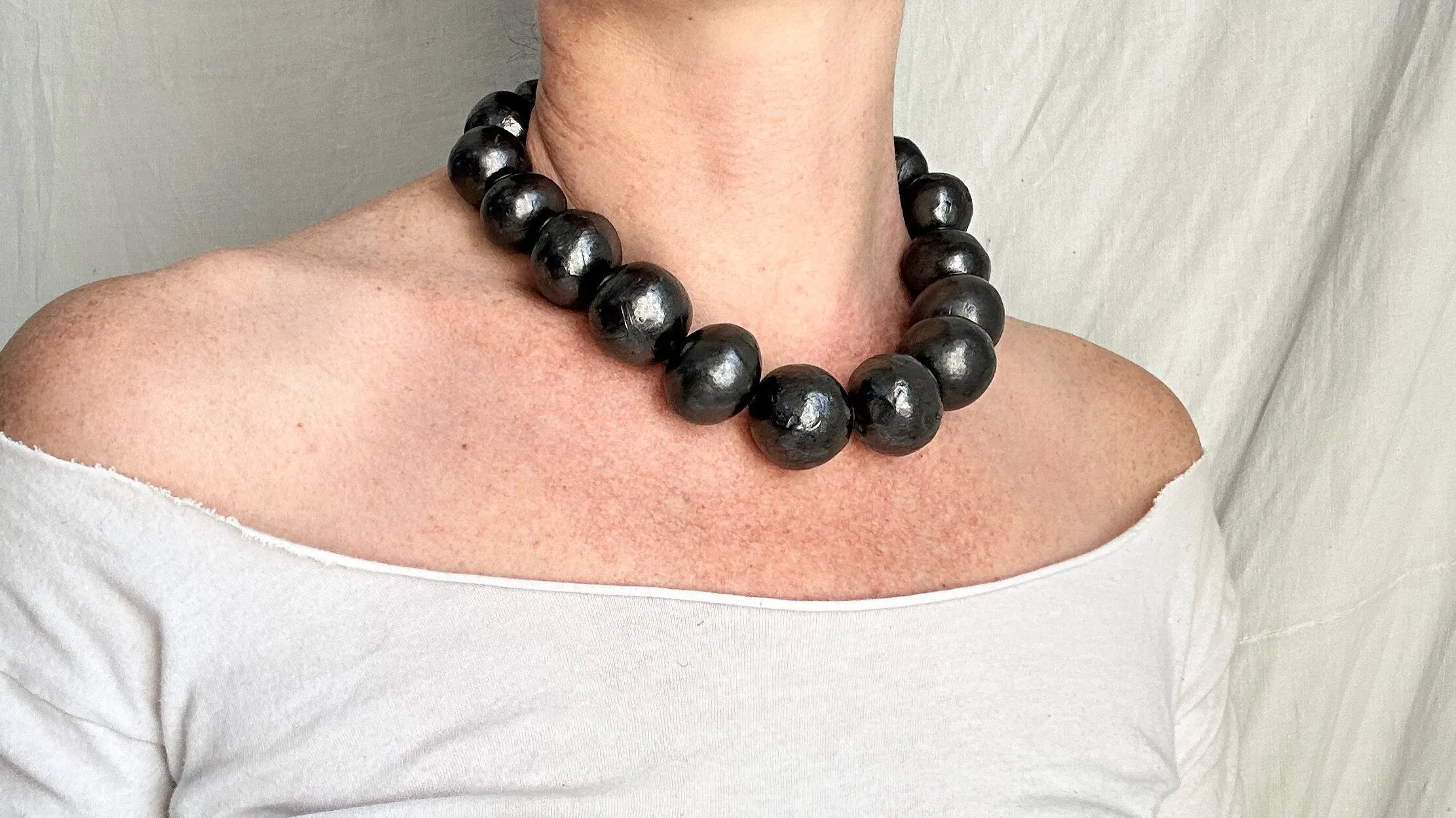 Barro Negro & Silver Necklace. Oaxacan Black Clay. Sterling Silver. 1352