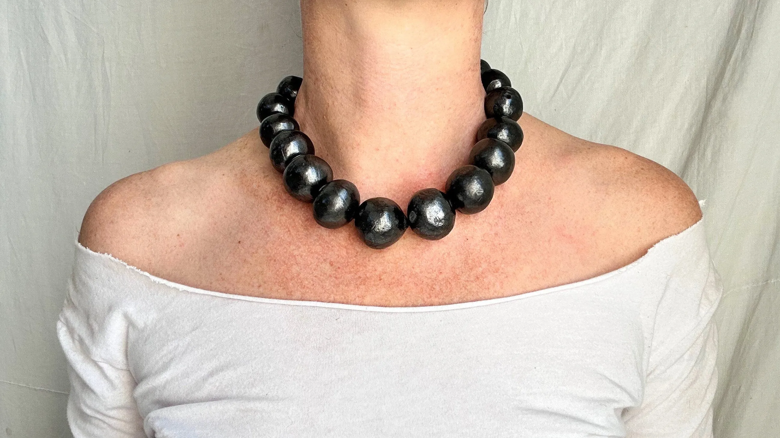 Barro Negro & Silver Necklace. Oaxacan Black Clay. Sterling Silver. 1352