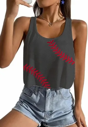 Baseball Crop Tops Shirts Women Baseball Mom Crop Tank Game Day Gifts Funny Sleeveless Tank Tops