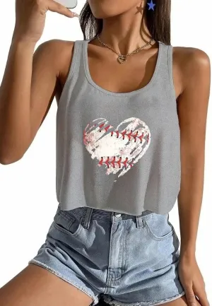 Baseball Crop Tops Shirts Women Baseball Mom Crop Tank Game Day Gifts Funny Sleeveless Tank Tops