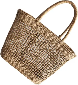 Beach Bag Mesh Straw Handbag Lightweight Foldable Woven Bag Perfect for Girls Vacation Shopping Travel (black)