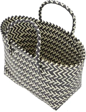 Beach Tote 1Pc Handknitted Bag Plastic Bags Fashionable Striped Bag Large Capacity Bag, Black, 41x21cm, fashion Women's Clutch Handbags