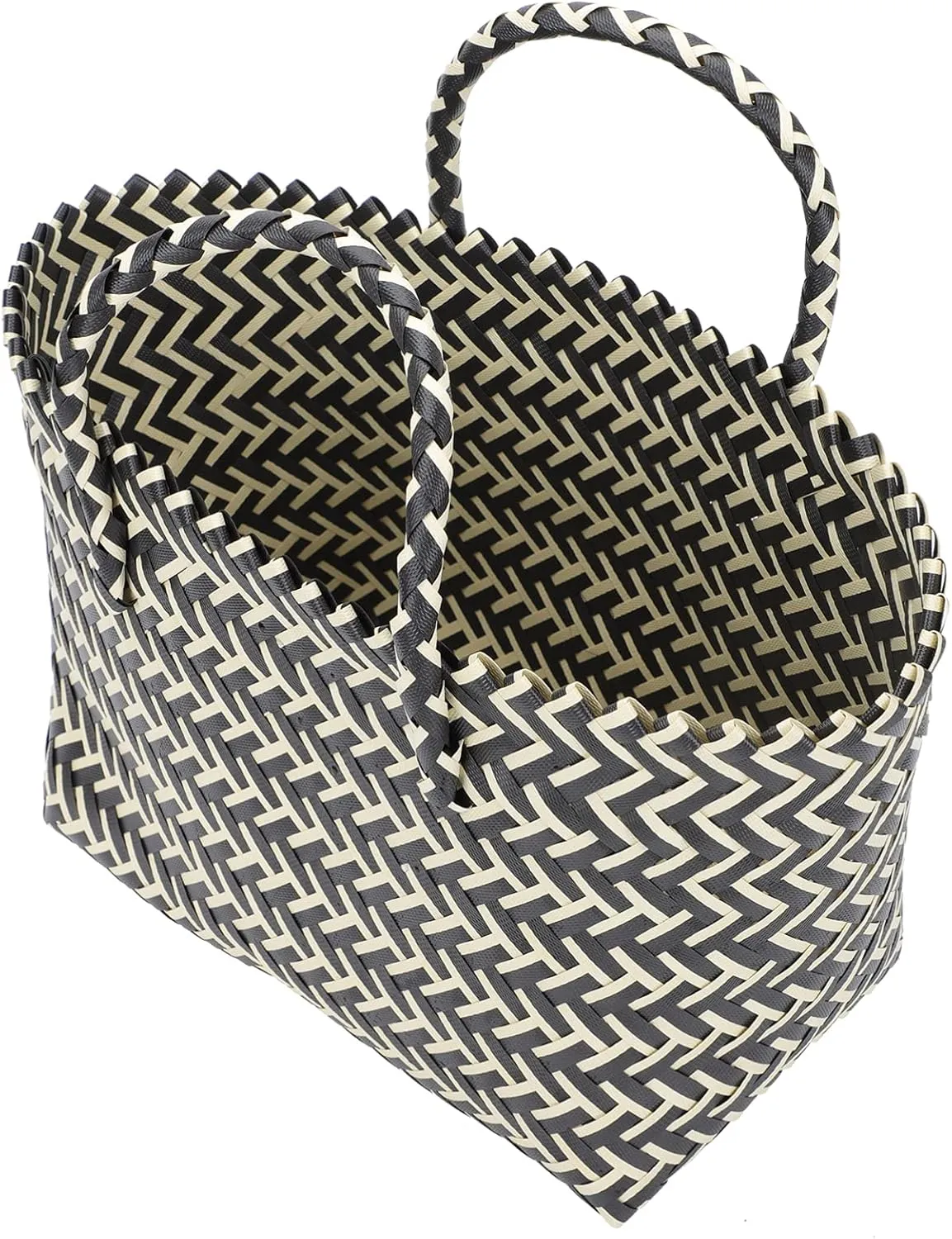 Beach Tote 1Pc Handknitted Bag Plastic Bags Fashionable Striped Bag Large Capacity Bag, Black, 41x21cm, fashion Women's Clutch Handbags