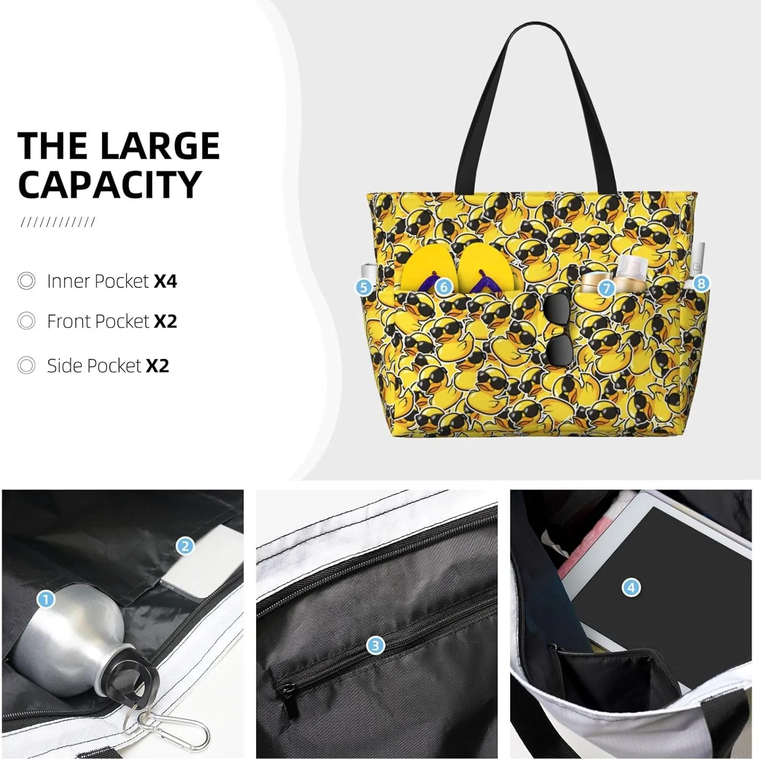 Beach Tote Bag for Women Foldable Waterproof and Sandproof Tote Bag with Zipper Print Beach Bag Large Travel Bag