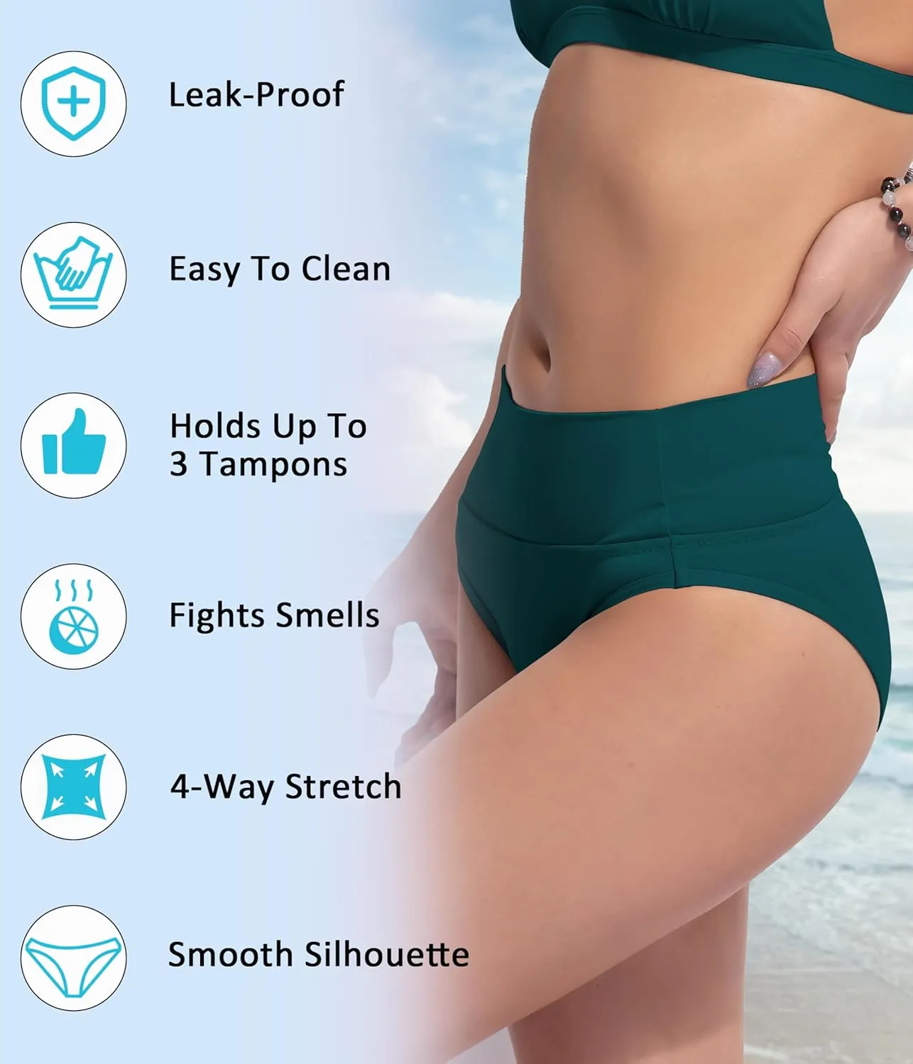 Beautikini Period Swimwear Bikini Menstrual Leakproof Swim Bottoms Period Bathing Suits for Teens Girl
