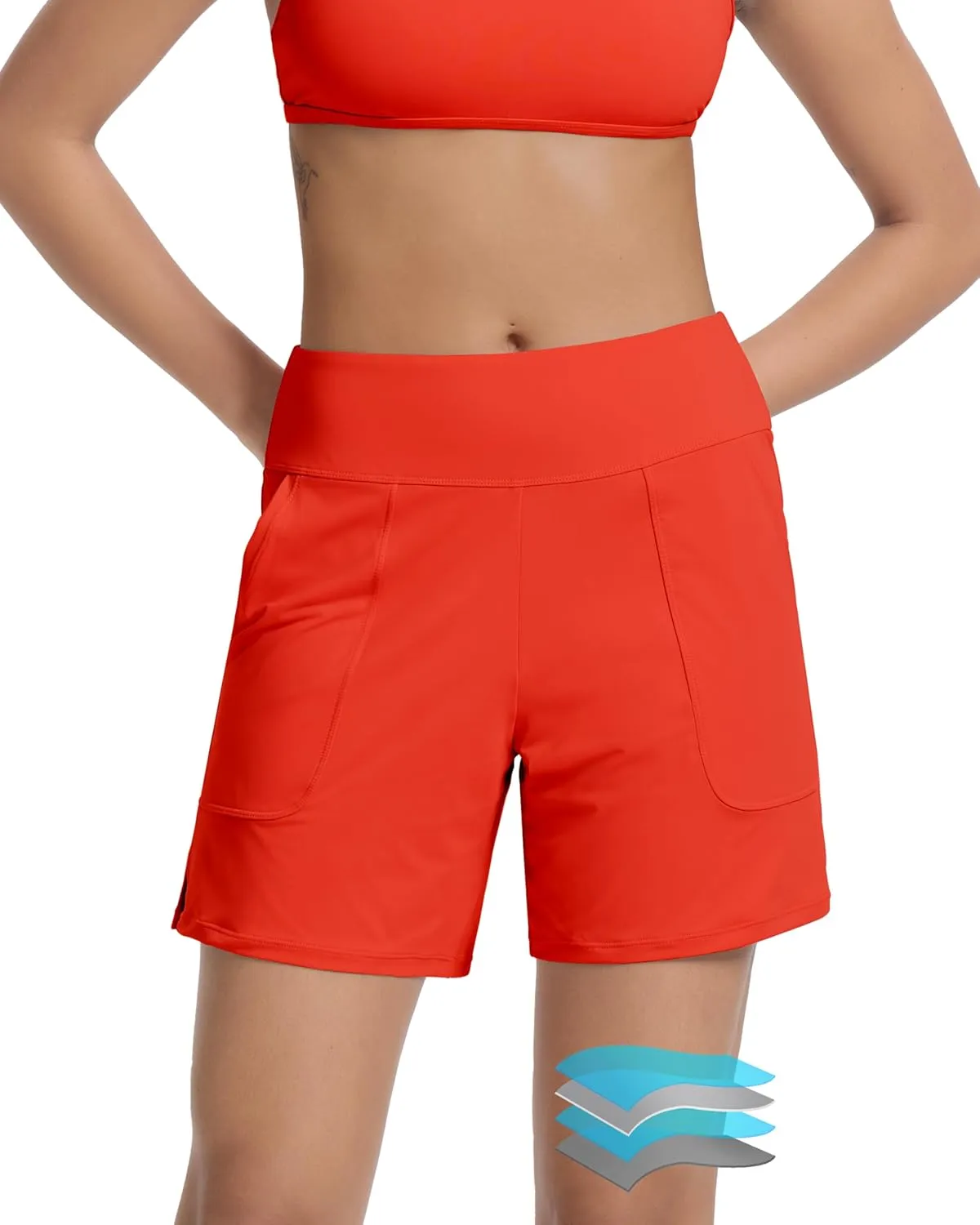 Beautikini Period Swimwear Menstrual Leakproof Swim Bottom 3" High Waisted Bathing Suit Shorts with Pocket for Girl Teens