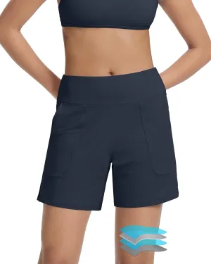 Beautikini Period Swimwear Menstrual Leakproof Swim Bottom 3" High Waisted Bathing Suit Shorts with Pocket for Girl Teens