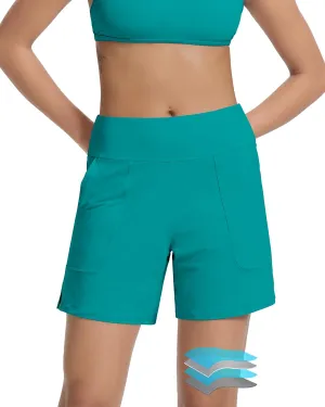 Beautikini Period Swimwear Menstrual Leakproof Swim Bottom 3" High Waisted Bathing Suit Shorts with Pocket for Girl Teens