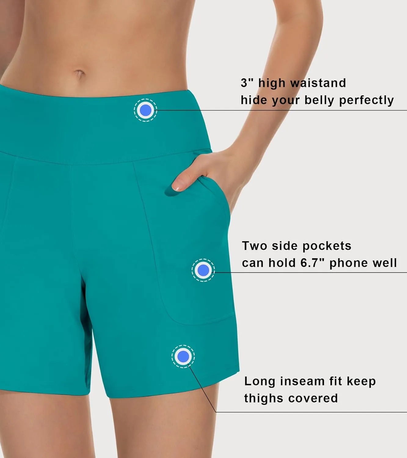 Beautikini Period Swimwear Menstrual Leakproof Swim Bottom 3" High Waisted Bathing Suit Shorts with Pocket for Girl Teens