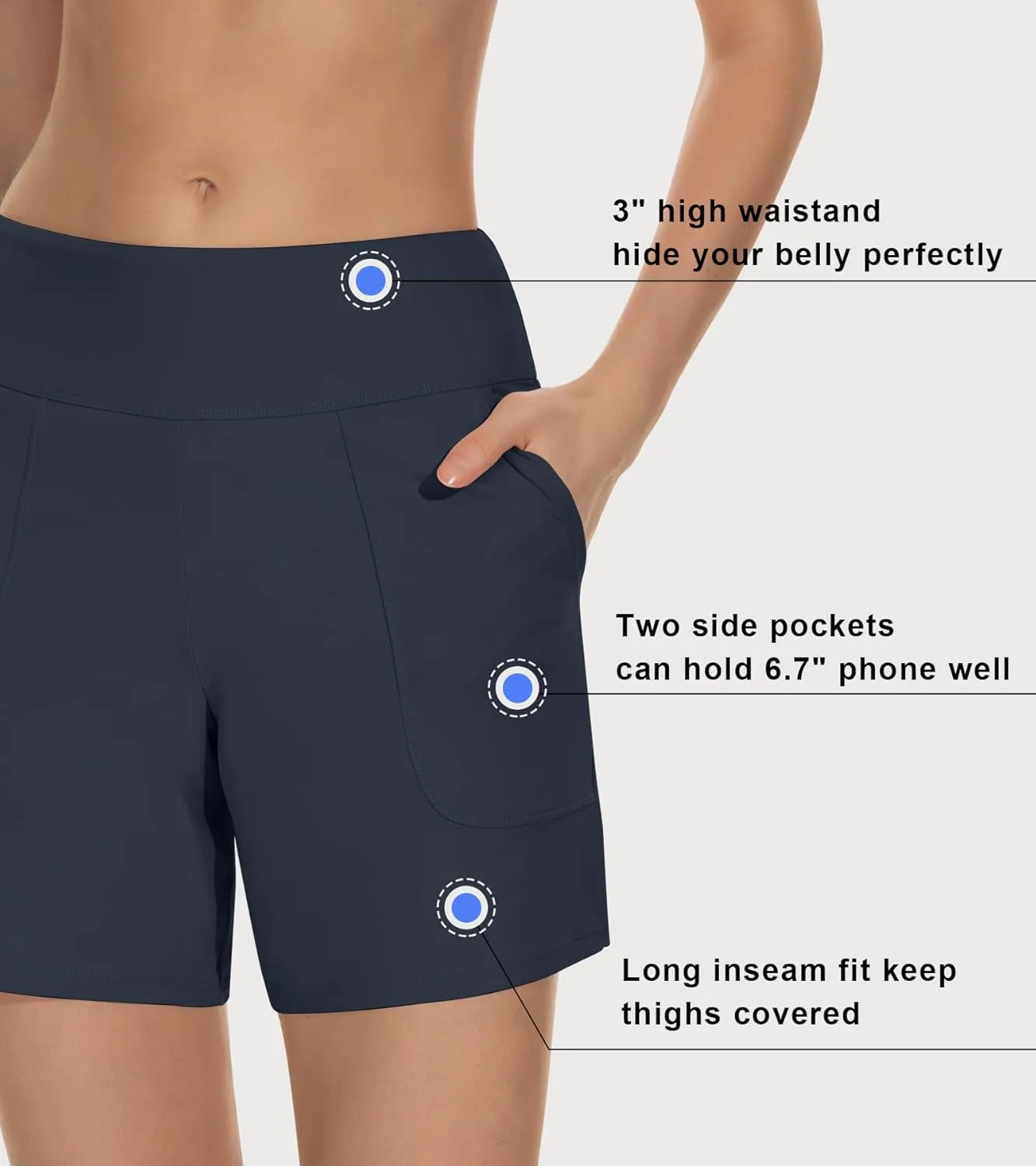 Beautikini Period Swimwear Menstrual Leakproof Swim Bottom 3" High Waisted Bathing Suit Shorts with Pocket for Girl Teens