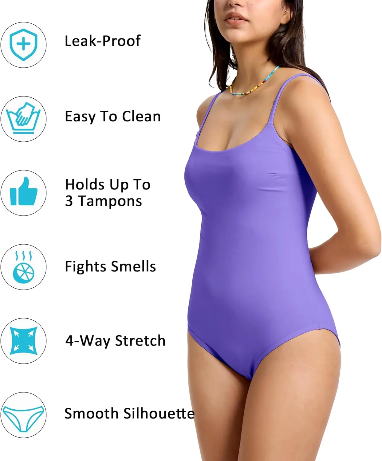 Beautikini Period Swimwear One Piece Leakproof Swimsuit Menstrual Tummy Control Bathing Suit for Teens Girls and Women