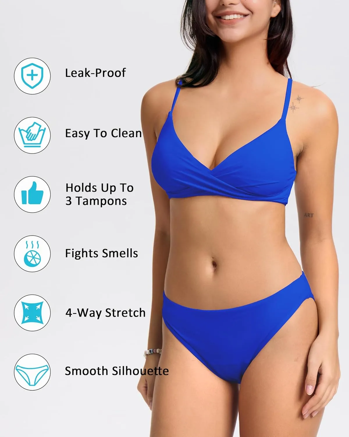 Beautikini Period Swimwear Twist V Neck Bikini Sets Two Piece Menstrual Leakproof Swimsuits Bathing Suit for Teen Girls