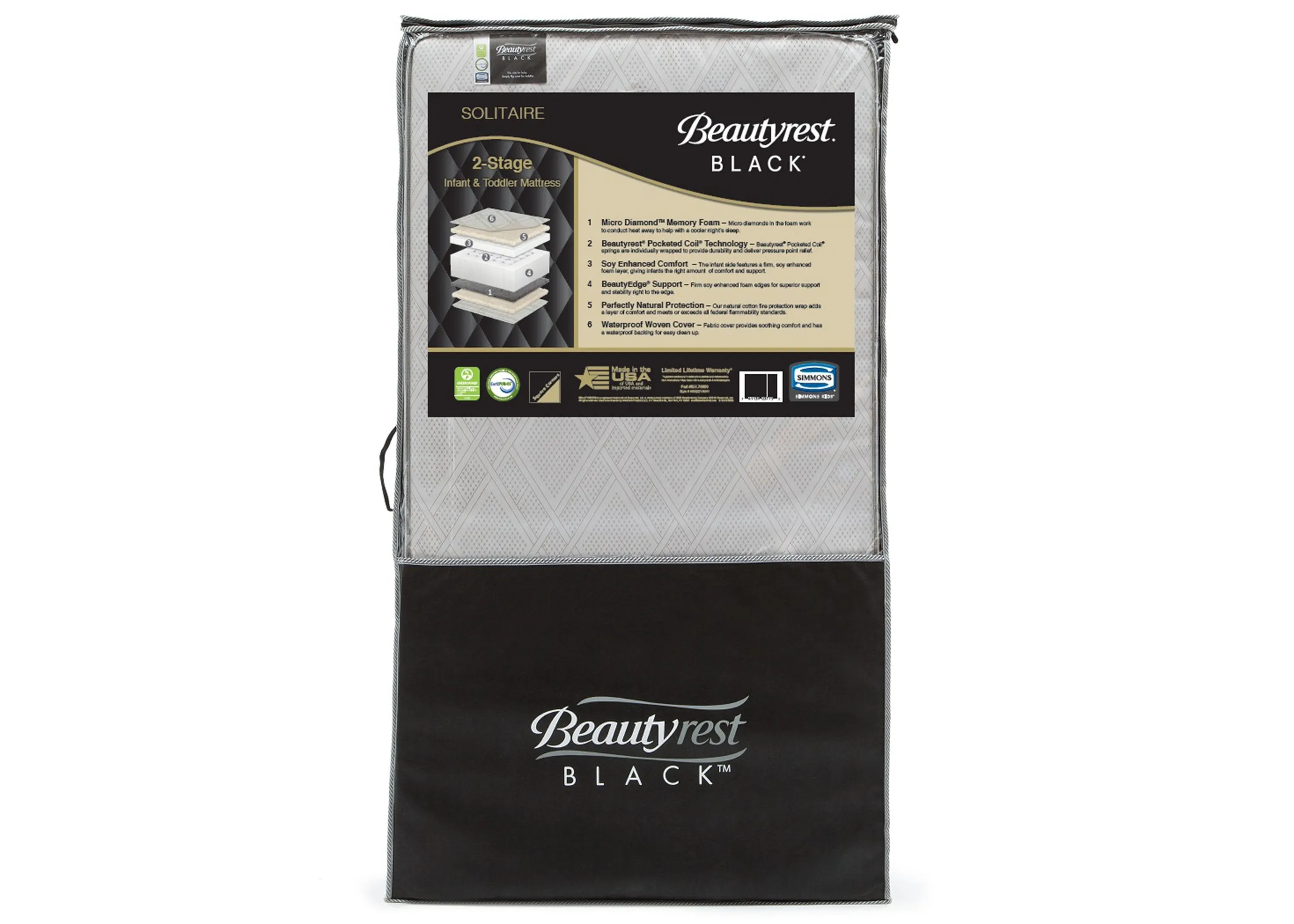 Beautyrest Black Solitaire 2-Stage Crib and Toddler Mattress