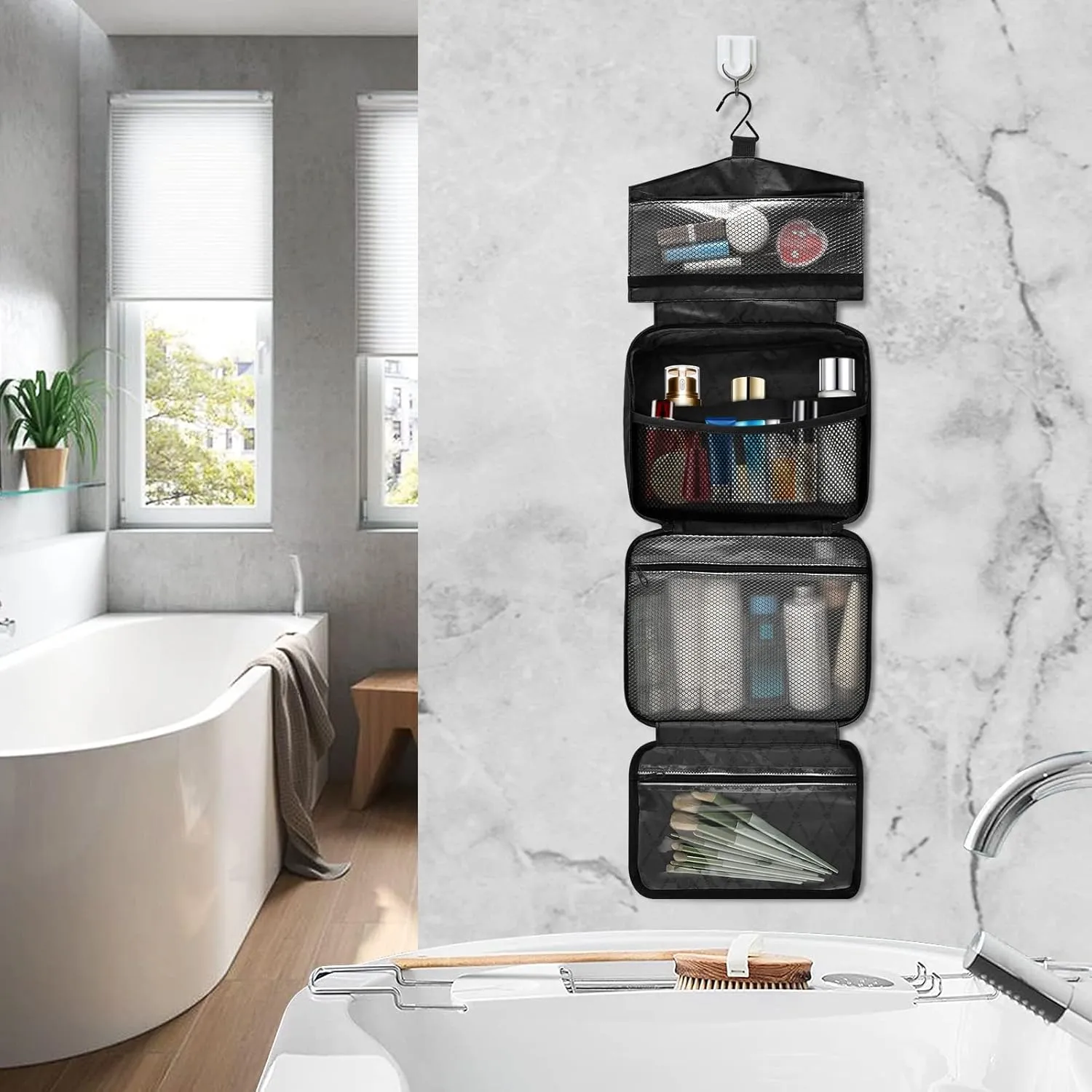 Beige Hanging Toiletry Travel Bag for Women and Men Waterproof Makeup Cosmetic Organizer for Toiletries Accessories L 20806