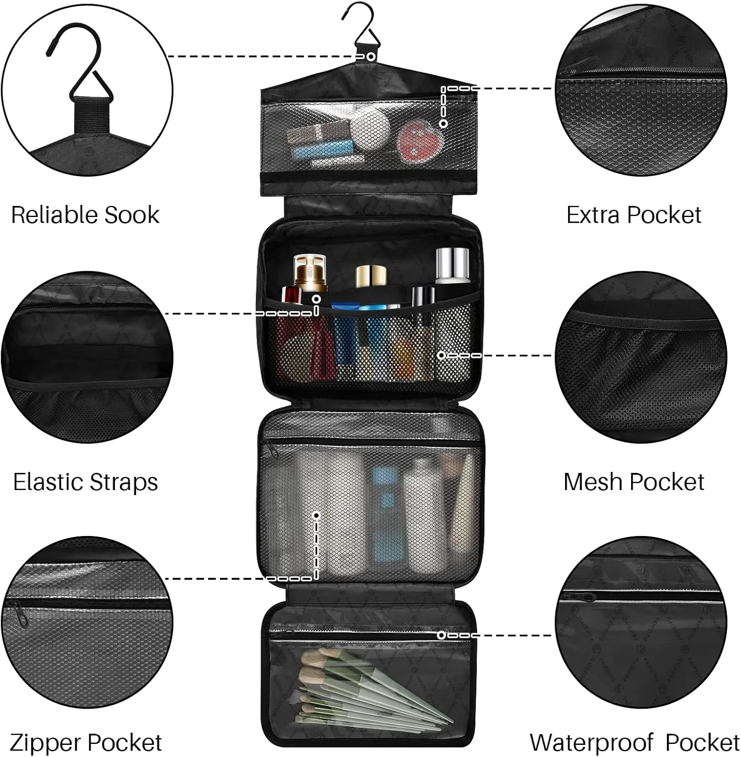 Beige Hanging Toiletry Travel Bag for Women and Men Waterproof Makeup Cosmetic Organizer for Toiletries Accessories L 20806